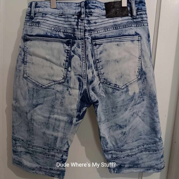 DAMATI JEANS DISTRESSED ZIPPERED BIKER SHORTS - 34 x 13 x 23 SEE MEASURMENTS - Picture 2 of 5